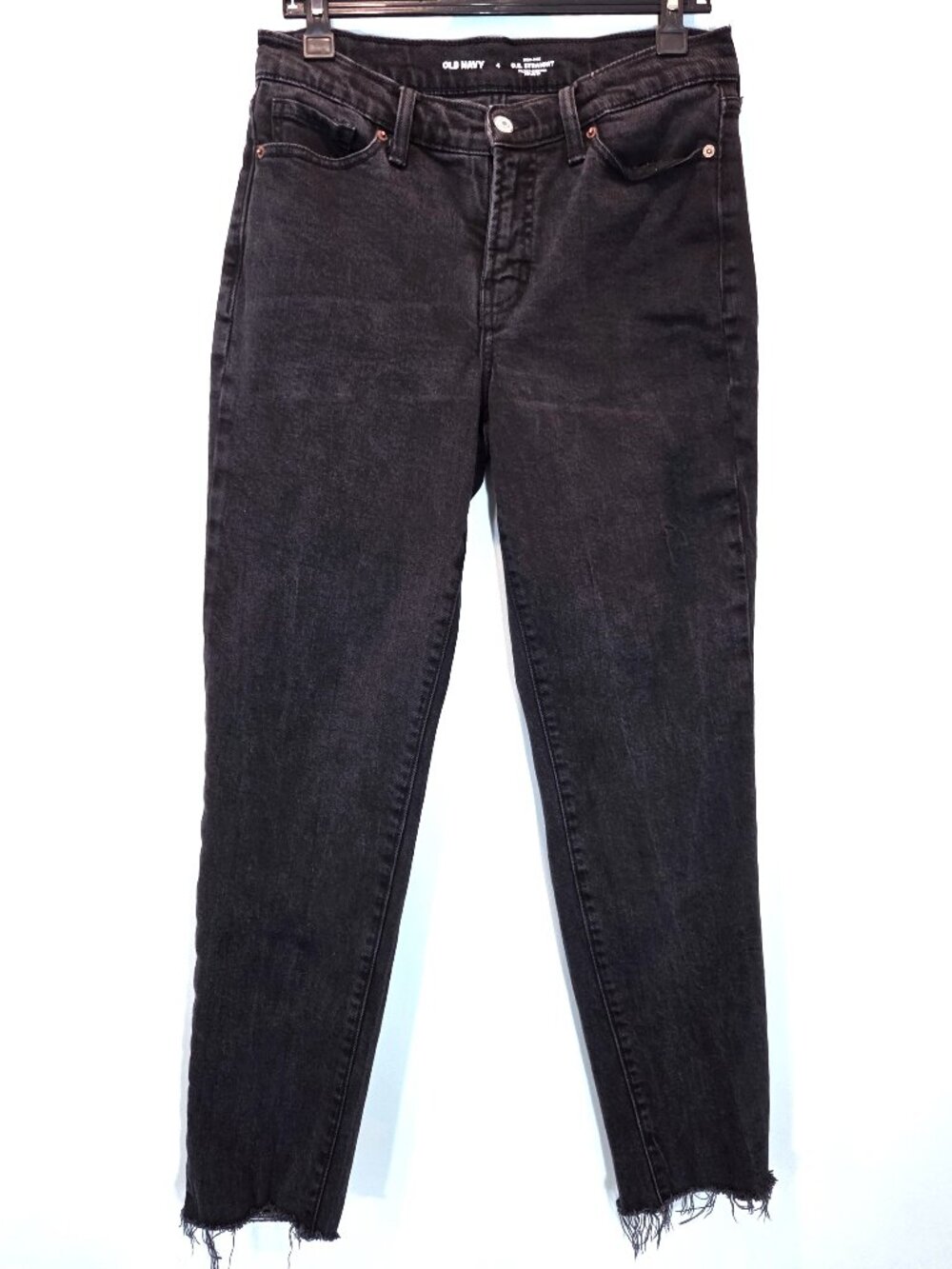 Old Navy O.G. High-Rise Straight Leg Black Jeans with Raw Hem Size 4